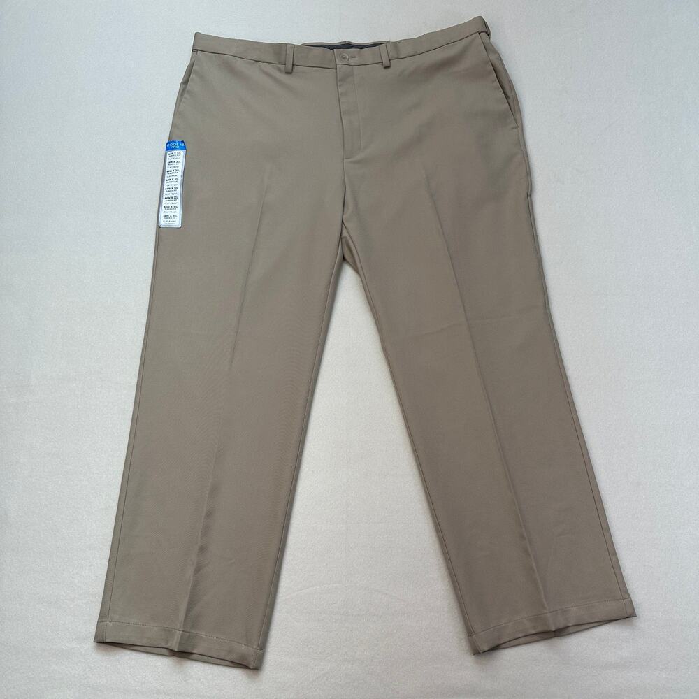 Haggar Dress Pant Cool 18 Pro Classic Fit Men's 44W 30L Khaki HC00235 High Rise